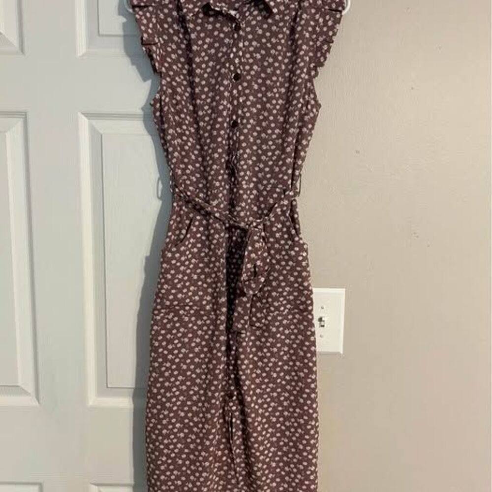 Monteau Los Angeles Small Mauve Floral Button Front Belted Shirt Dress